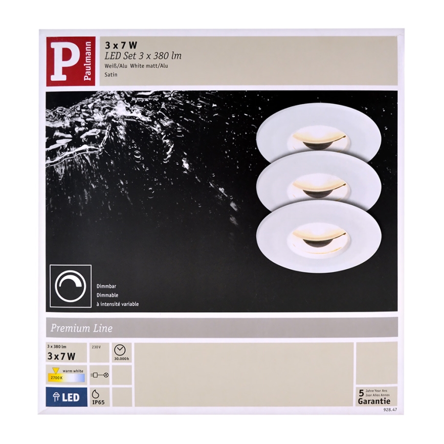 Paulmann 92847 - SADA 3xLED/7W IP65 Stmívatelné koupelnové podhledové svítidlo COIN 230V