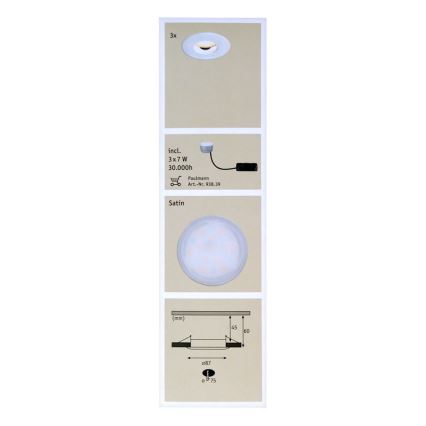 Paulmann 92847 - SADA 3xLED/7W IP65 Stmívatelné koupelnové podhledové svítidlo COIN 230V