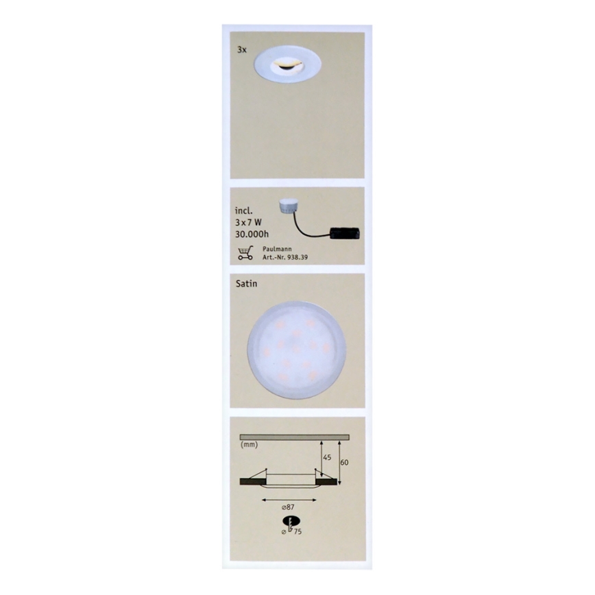 Paulmann 92847 - SADA 3xLED/7W IP65 Stmívatelné koupelnové podhledové svítidlo COIN 230V