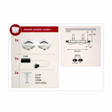 Paulmann 92901 - 2xLED-GU10/7W IP65 Stmívatelné koupelnové podhledové svítidlo NOVA 230V