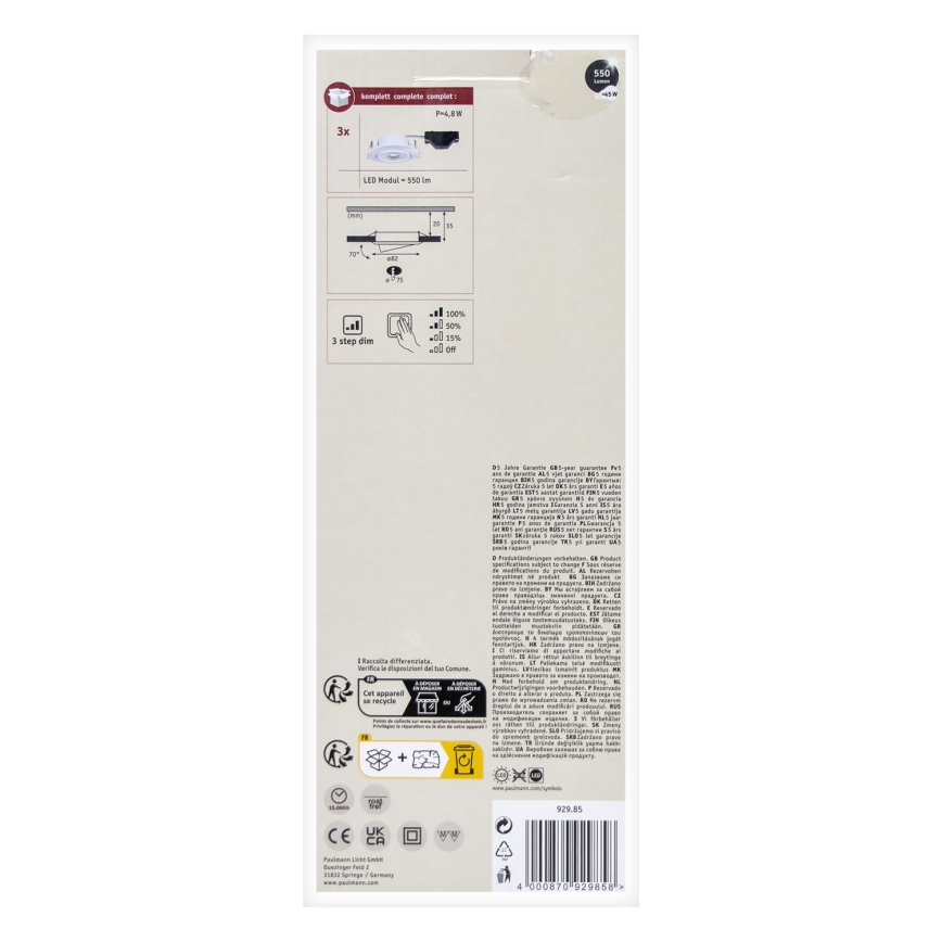 Paulmann 92985 - SADA 3xLED/4,8W Stmívatelné podhledové svítidlo 230V