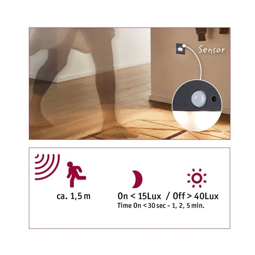 Paulmann  93135 - LED/1,2W Schodišťové svítidlo se senzorem EDGE 230V černá