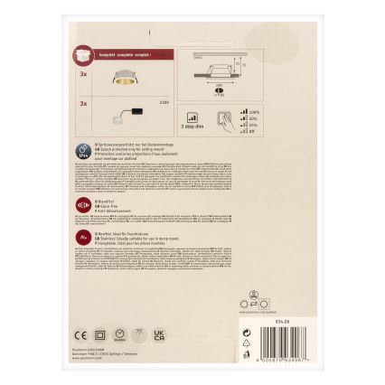 Paulmann 93406 - SADA 3xLED/6,5W IP44 Stmívatelné koupelnové podhledové svítidlo COLE 230V
