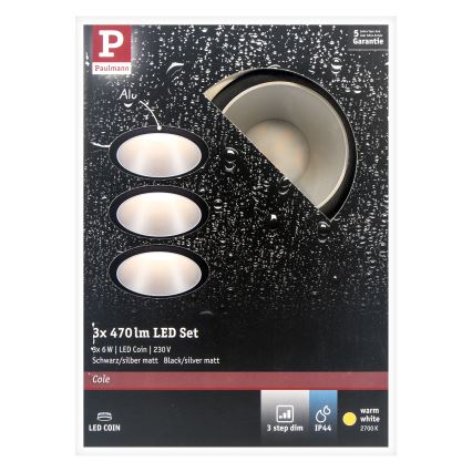 Paulmann 93408 - SADA 3xLED/6,5W IP44 Stmívatelné koupelnové podhledové svítidlo COLE 230V