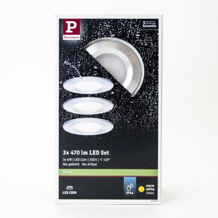 Paulmann 93462 - SADA 3xLED/6W IP44 Koupelnové podhledové svítidlo NOVA 230V