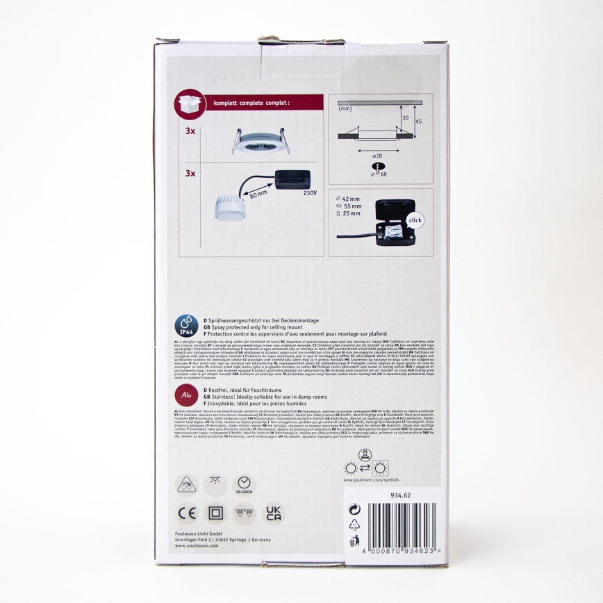 Paulmann 93462 - SADA 3xLED/6W IP44 Koupelnové podhledové svítidlo NOVA 230V