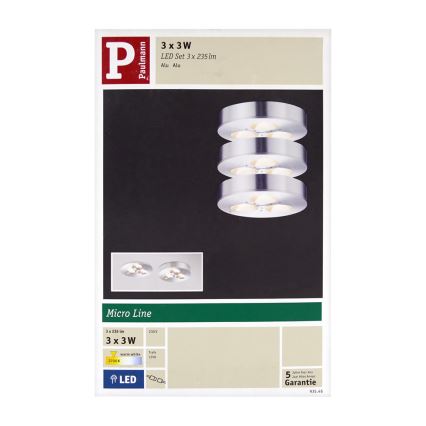 Paulmann 93546 - SADA 3xLED/3W Koupelnové podhledové svítidlo PLANE 230V