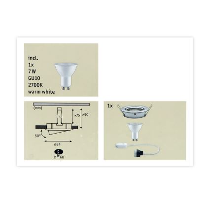 Paulmann 93603 - LED-GU10/7W IP23 Stmívatelné koupelnové podhledové svítidlo NOVA 230V