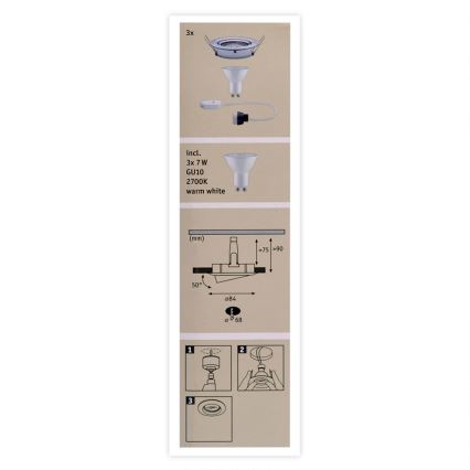 Paulmann 93607 - SADA 3x LED GU10/7W IP23 Stmívatelné koupelnové svítidlo NOVA 230V