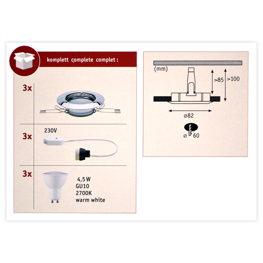 Paulmann 93657 - SADA 3x LED/GU10/4,5W Podhledové svítidlo 230V