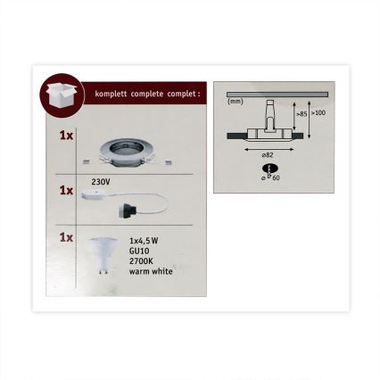 Paulmann 93659 - LED GU10/4,5W Podhledové svítidlo COIN 230V