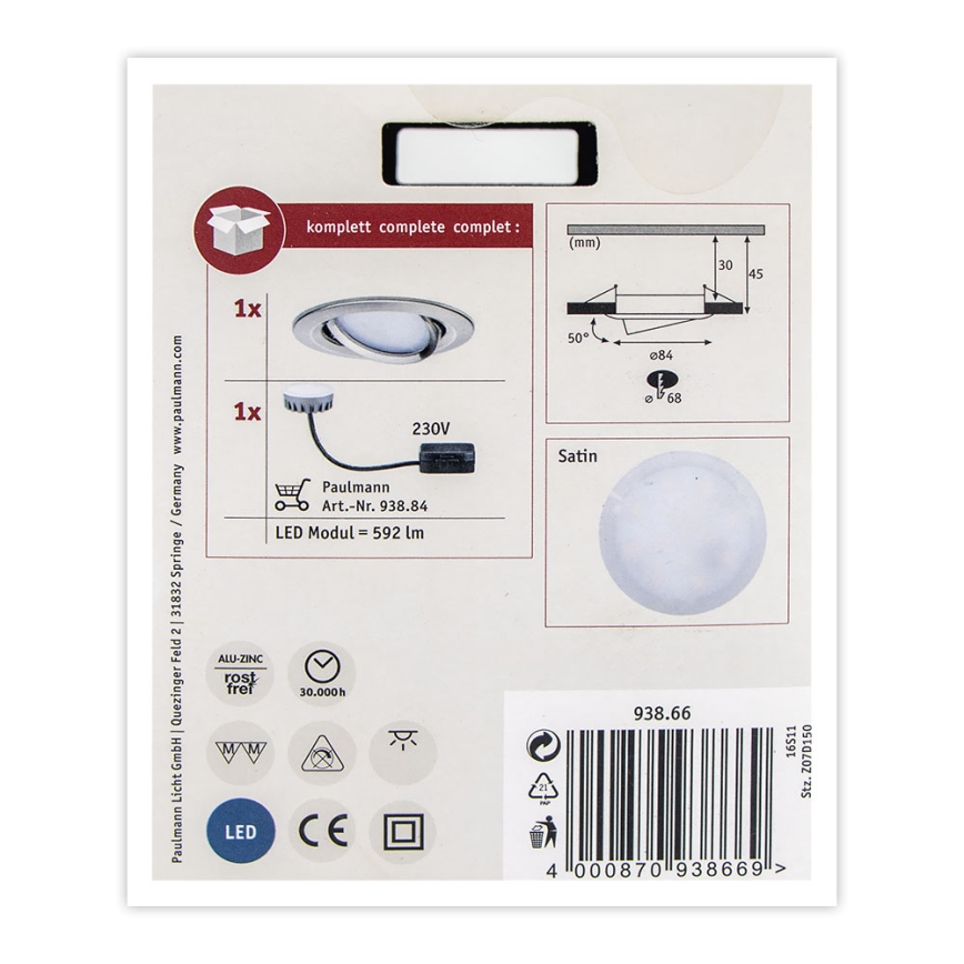 Paulmann 93866 - LED/6,8W IP23 Koupelnové podhledové svítidlo COIN 230V