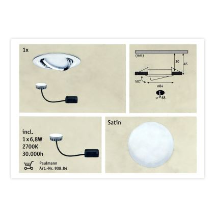Paulmann 93867 - LED/6,8W IP23 Koupelnové podhledové svítidlo COIN 230V