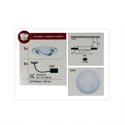 Paulmann 93898 - LED/6,8W IP23 Koupelnové podhledové svítidlo COIN 230V