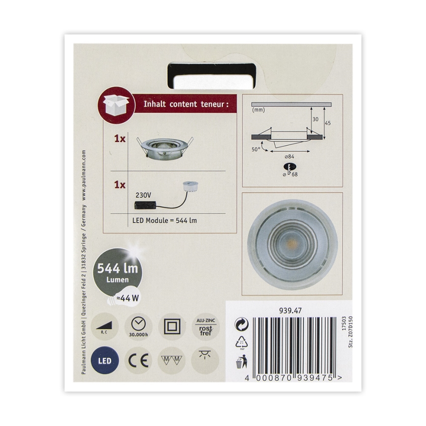 Paulmann 93947 - LED/6,8W IP23 Stmívatelné koupelnové podhledové svítidlo COIN 230V
