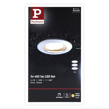 Paulmann 93960 - SADA 3xLED/7W IP44 Stmívatelné koupelnové podhledové svítidlo COIN 230V