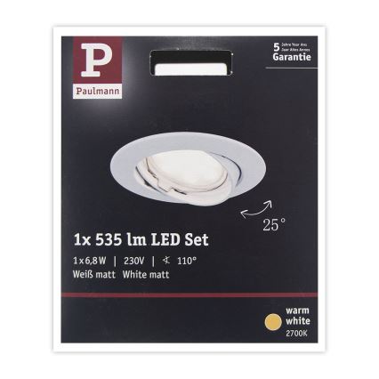 Paulmann 93977 - LED/6,8W IP23 Koupelnové podhledové svítidlo COIN 230V bílá
