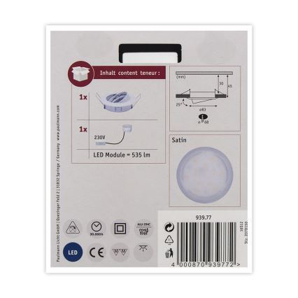 Paulmann 93977 - LED/6,8W IP23 Koupelnové podhledové svítidlo COIN 230V bílá