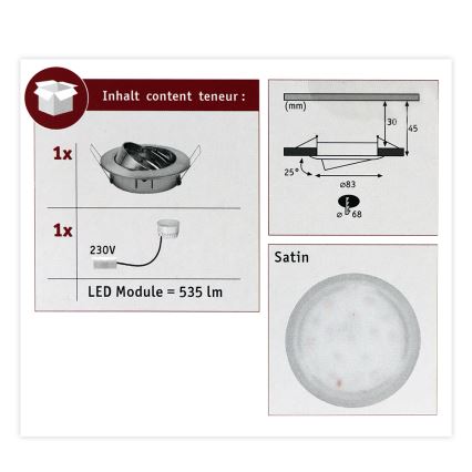 Paulmann 93979 - LED/6,8W IP23 Koupelnové podhledové svítidlo COIN 230V