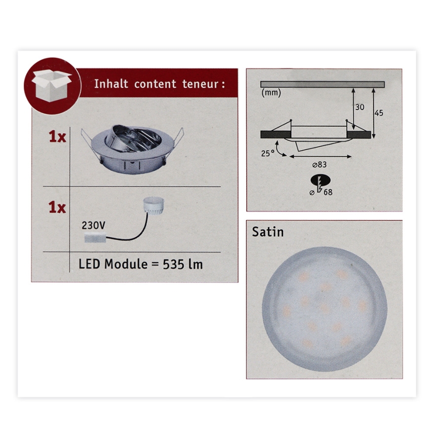 Paulmann 93981 - LED/6,8W IP23 Koupelnové podhledové svítidlo COIN 230V