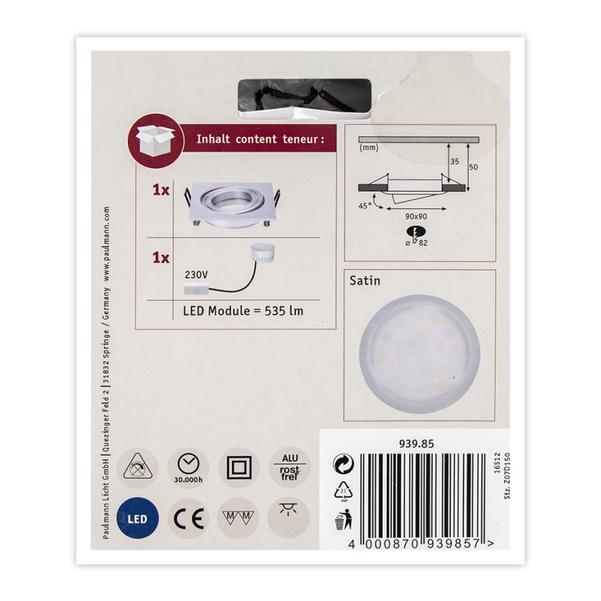 Paulmann 93985 - LED/6,8W IP23 Koupelnové podhledové svítidlo COIN 230V