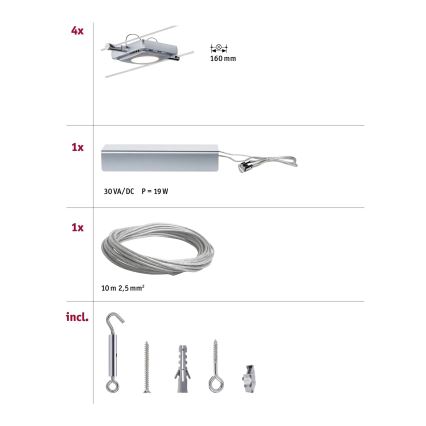 Paulmann 94107 - SADA 4xLED/4,3W Bodové svítidlo do lankového systému MAC 230V matný chrom