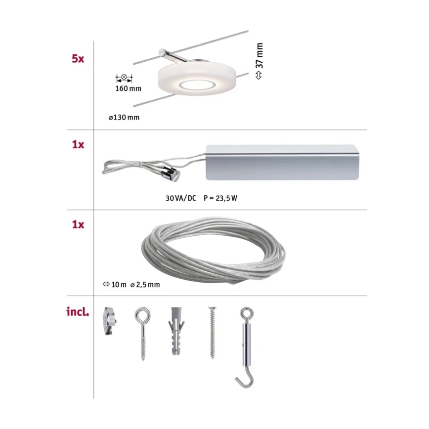 Paulmann 94109 - SADA 5xLED/4,3W Kompletní lankový systém MAC 230V bílá