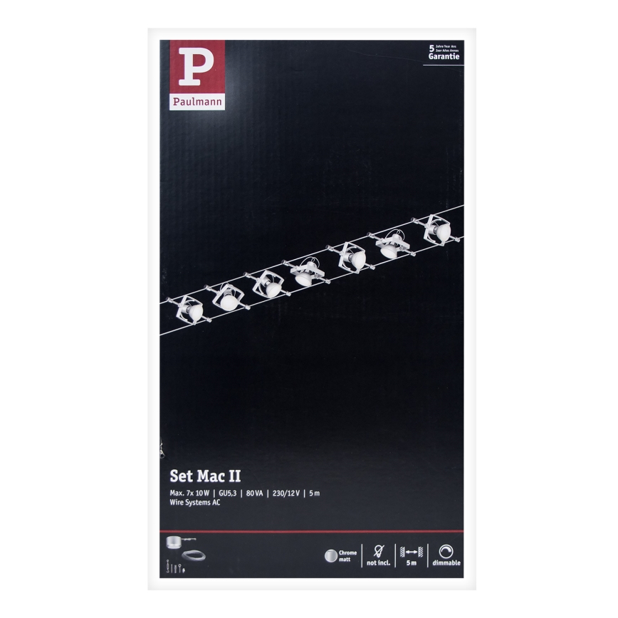 Paulmann 94152 - SADA 7xGU5,3/10W Kompletní lankový systém MAC 230V matný chrom