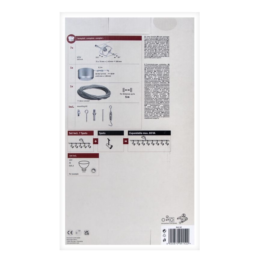 Paulmann 94152 - SADA 7xGU5,3/10W Kompletní lankový systém MAC 230V matný chrom