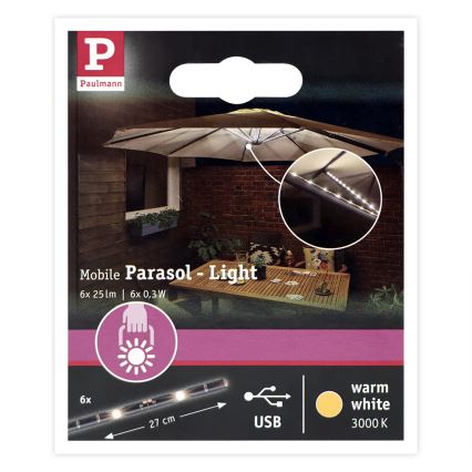 Paulmann 94219 - LED/1,8W Osvětlení slunečníku 5V/USB 2,02m