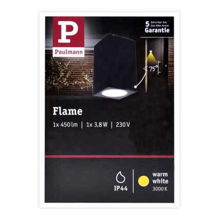 Paulmann 94327 - LED/3,8W IP44 Venkovní nástěnné svítidlo FLAME 230V antracit