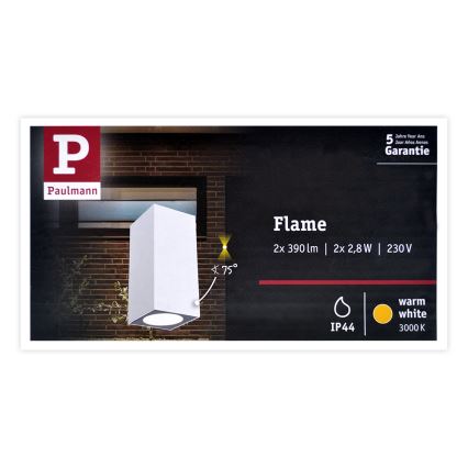 Paulmann 94330 - 2xLED/2,8W IP44 Venkovní nástěnné svítidlo FLAME 230V bílá