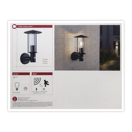 Paulmann 94396 - 1xE27/15W IP44 Venkovní nástěnné svítidlo se senzorem CLASSIC 230V