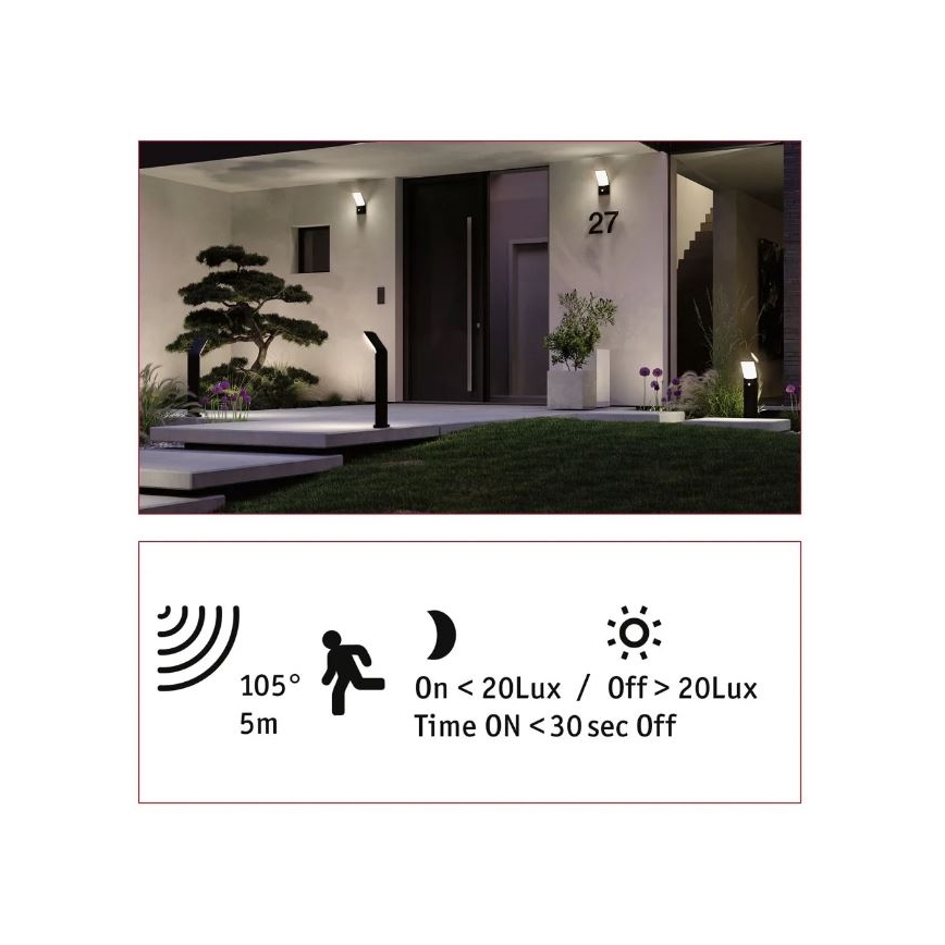Paulmann 94403 - LED/10W IP44 Venkovní lampa se senzorem ADYA 230V