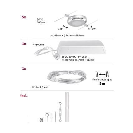 Paulmann 94414 - SADA 5xLED/4,5W Kompletní lankový systém ROUNDMAC 230V matný chrom