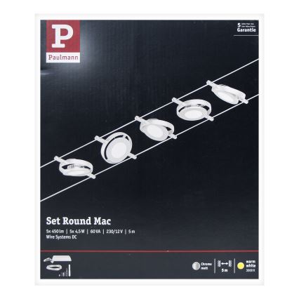 Paulmann 94414 - SADA 5xLED/4,5W Kompletní lankový systém ROUNDMAC 230V matný chrom