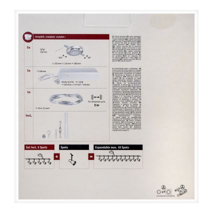 Paulmann 94414 - SADA 5xLED/4,5W Kompletní lankový systém ROUNDMAC 230V matný chrom