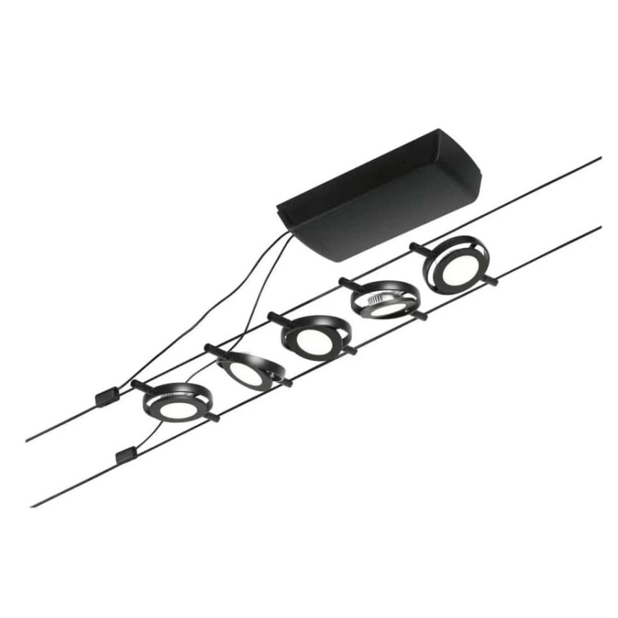 Paulmann 94418 - SADA 5xLED/4,5W Kompletní lankový systém ROUNDMAC 230V černá