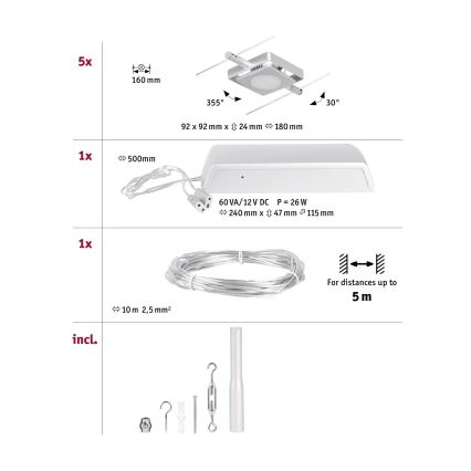 Paulmann 94420 - SADA 5xLED/4,5W Bodové svítidlo do lankového systému MAC 230V matný chrom