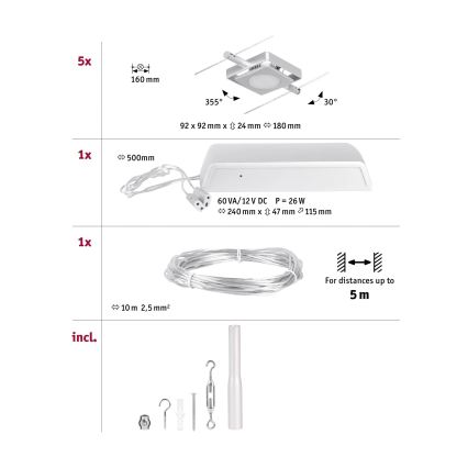 Paulmann 94420 - SADA 5xLED/4,5W Kompletní lankový systém MAC 230V matný chrom