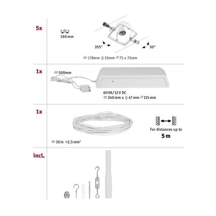 Paulmann 94432 - SADA 5xGU5,3/10W Bodové svítidlo do lankového systému MAC 230V bílá