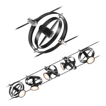 Paulmann 94440 - SADA 5xGU5,3/10W Kompletní lankový systém CARDAN 230V černá