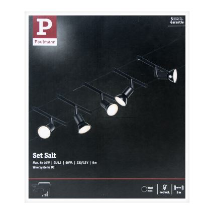 Paulmann 94446 - SADA 5xGU5,3/10W Kompletní lankový systém SALT 230V černá