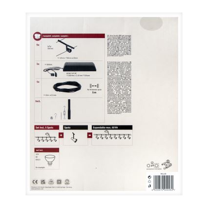 Paulmann 94446 - SADA 5xGU5,3/10W Kompletní lankový systém SALT 230V černá