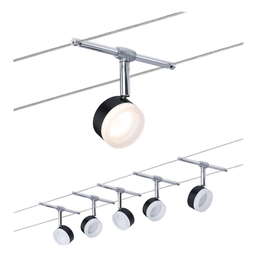 Paulmann 94457 - SADA 5xLED/4W Bodové svítidlo do lankového systému CLEAR 230V černá/lesklý chrom