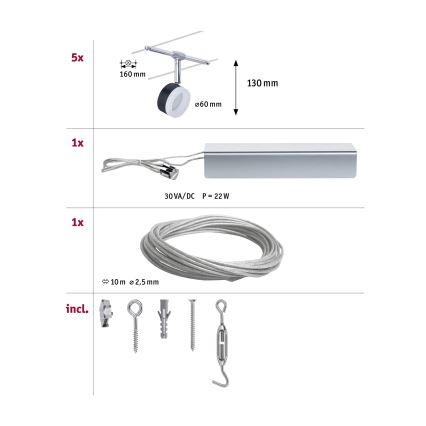 Paulmann 94457 - SADA 5xLED/4W Bodové svítidlo do lankového systému CLEAR 230V černá/lesklý chrom