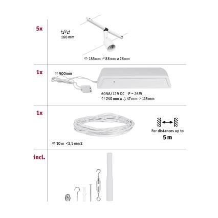 Paulmann 94458 - SADA 5xGU5,3/10W Bodové svítidlo do lankového systému SALT 230V bílá