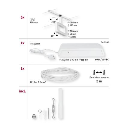 Paulmann 94483 - SADA 5xLED/4,8W Kompletní lankový systém FRAME 230V bílá