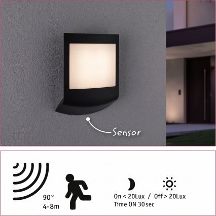 Paulmann 94513 - RGBW LED/8,2W IP44 Stmívatelné venkovní nástěnné svítidlo se senzorem pohybu a soumraku PADEA 230V antracit