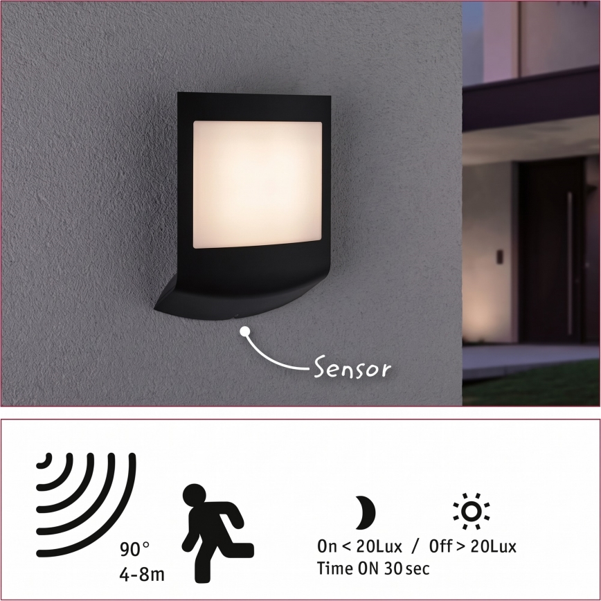 Paulmann 94513 - RGBW LED/8,2W IP44 Stmívatelné venkovní nástěnné svítidlo se senzorem pohybu a soumraku PADEA 230V antracit